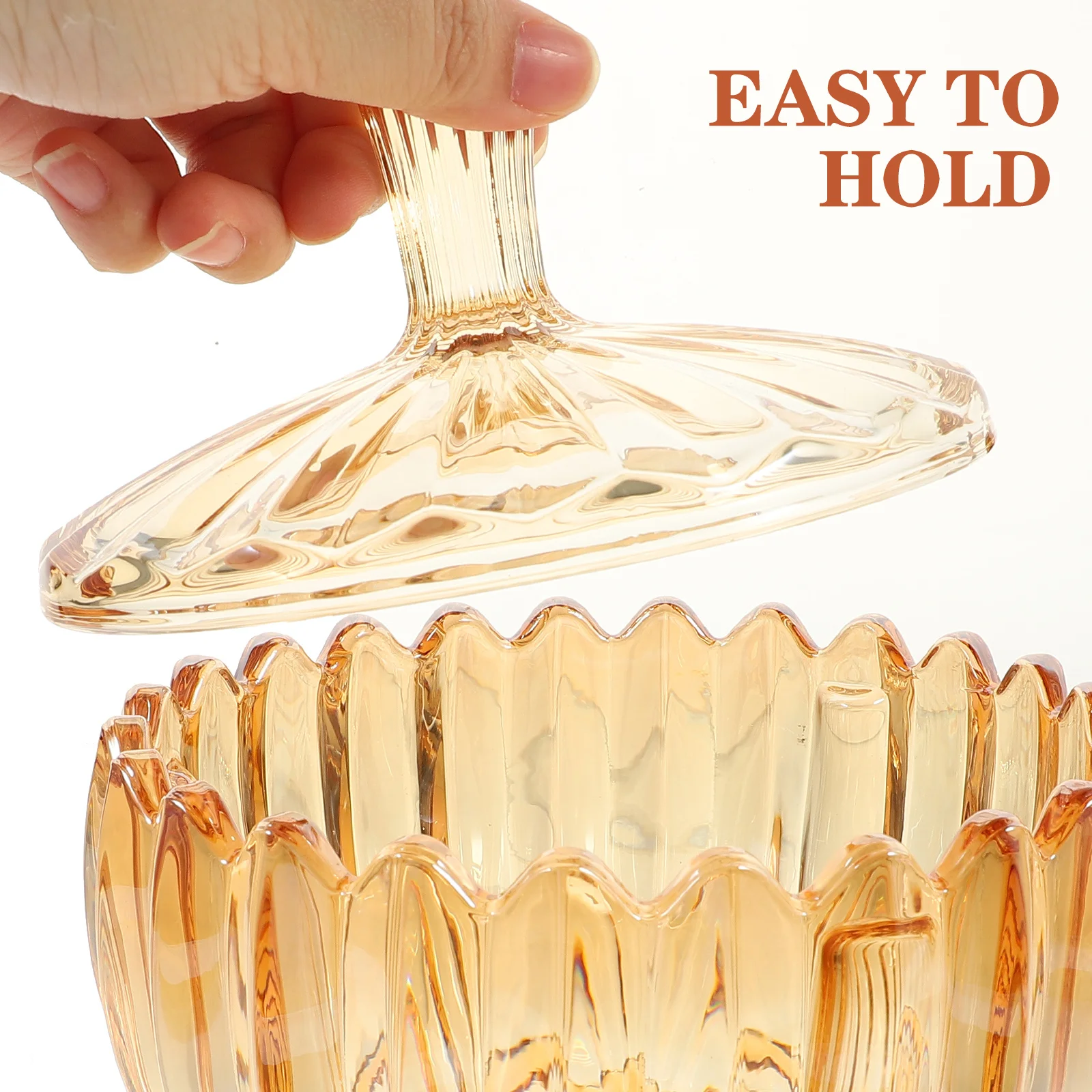 

Amber Glass Storage Jar Embossed Large Mouth Candy Container Sealed Jewelry Holder Kitchen Snack Organizer Glass Jewelry Jar