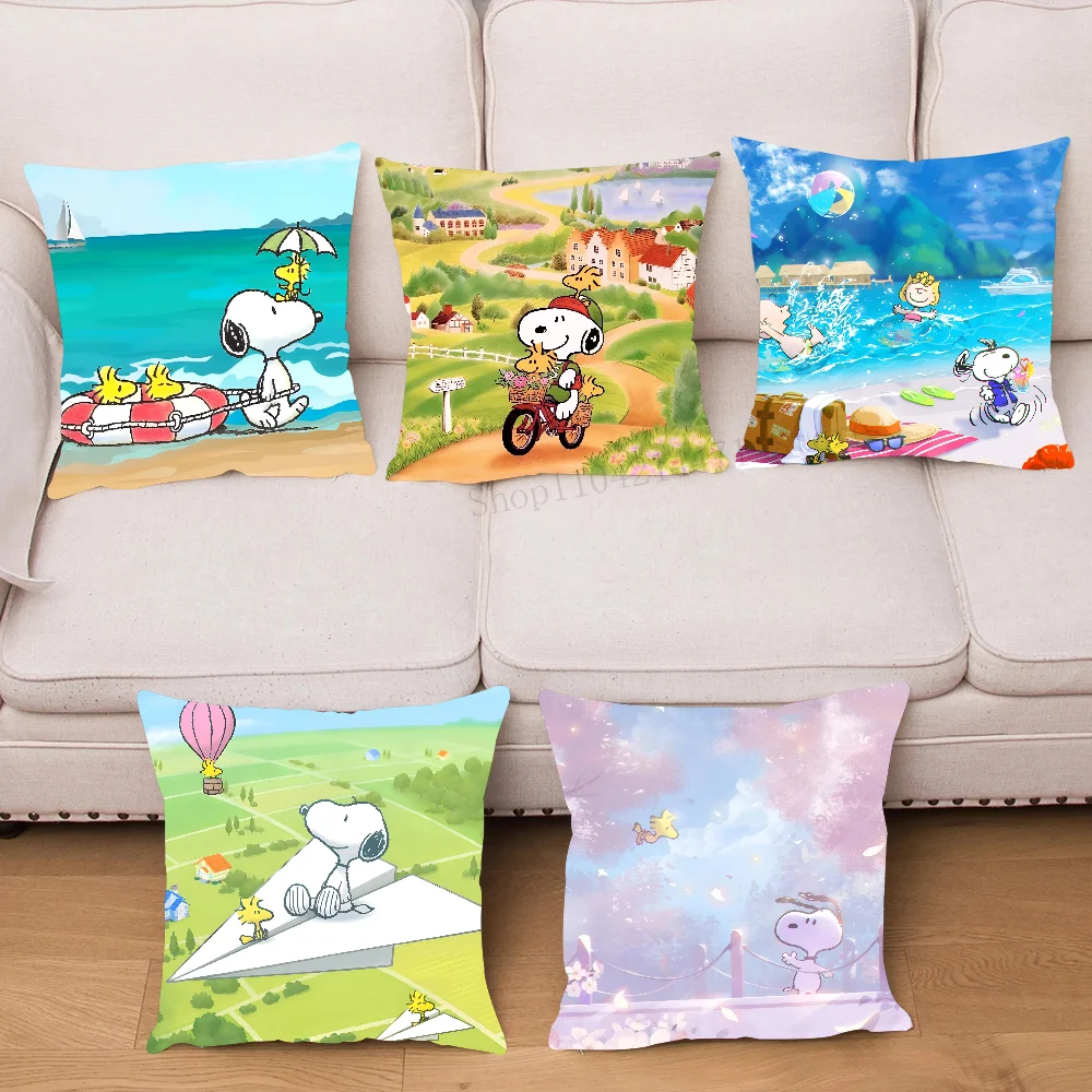 Anime Cute S-Snoopy Pillow Case Square Pillow Bedroom Sofa Leisure Comfort Cushion Car Living Room Home Decoration