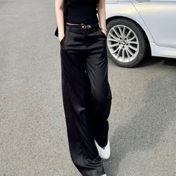 Womens Pants High Waist Wide Leg Trousers for Women Loose Silk Clothing Baggy Satin Korean Fashion Vintage Elastic Harajuku G Xl