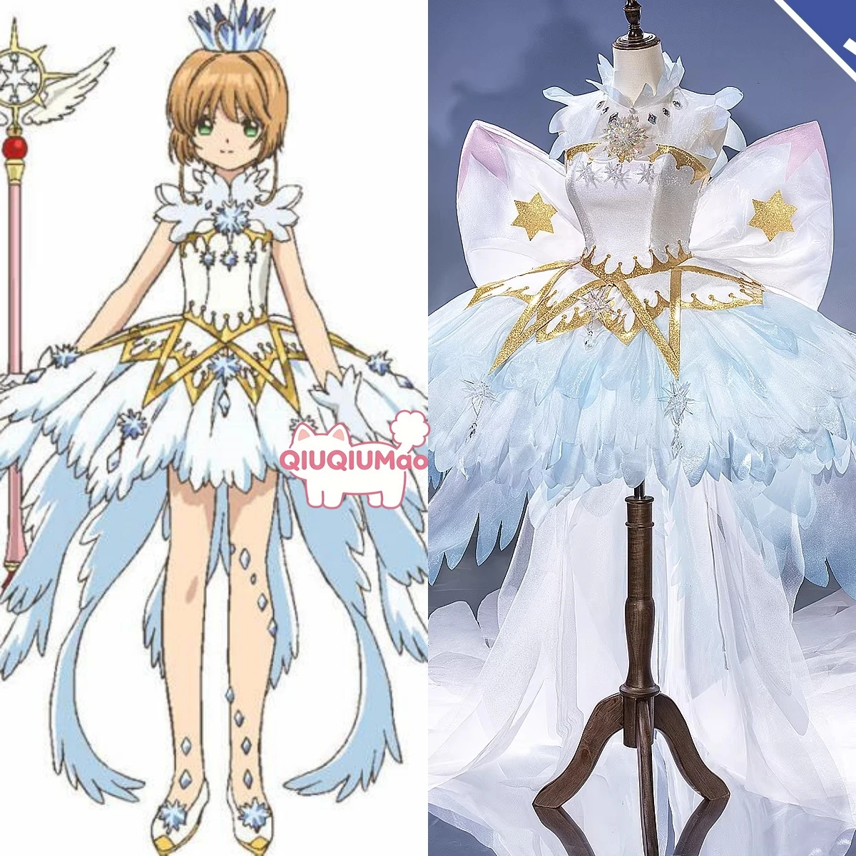 

Костюм для косплея Сакуры Киномото из аниме Cardcaptor Sakura, наряд для ролевых игр, свадебное платье «Ледяной ангел» для женщин, для вечеринок и Comic Con