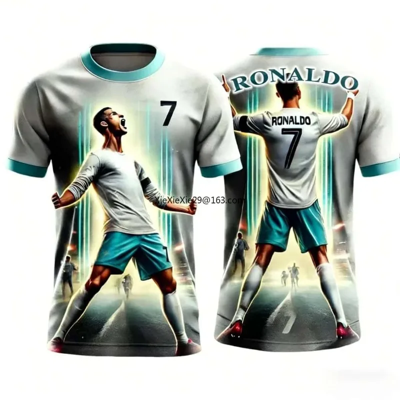 Promotion Popular Fan Version Ronaldo # 7 Football Suit AI Adult Children Summer Training T-shirt Parent-child Outfit Plus Size