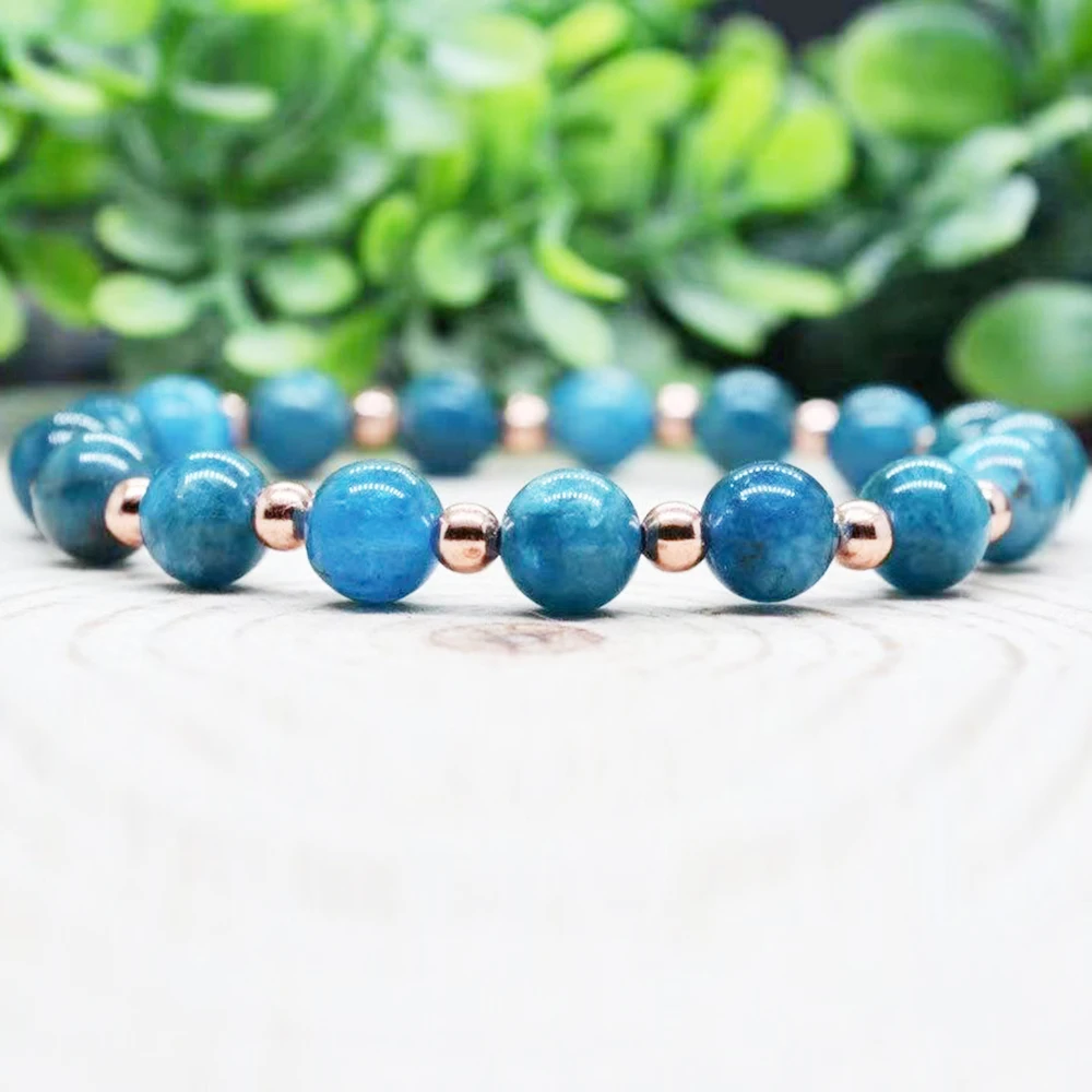 MG1973 New Design Untreated Copper Beads With AAA Grade Blue Apatite Bracelet Womens Beaded Gemstone Energy Healing Jewelry