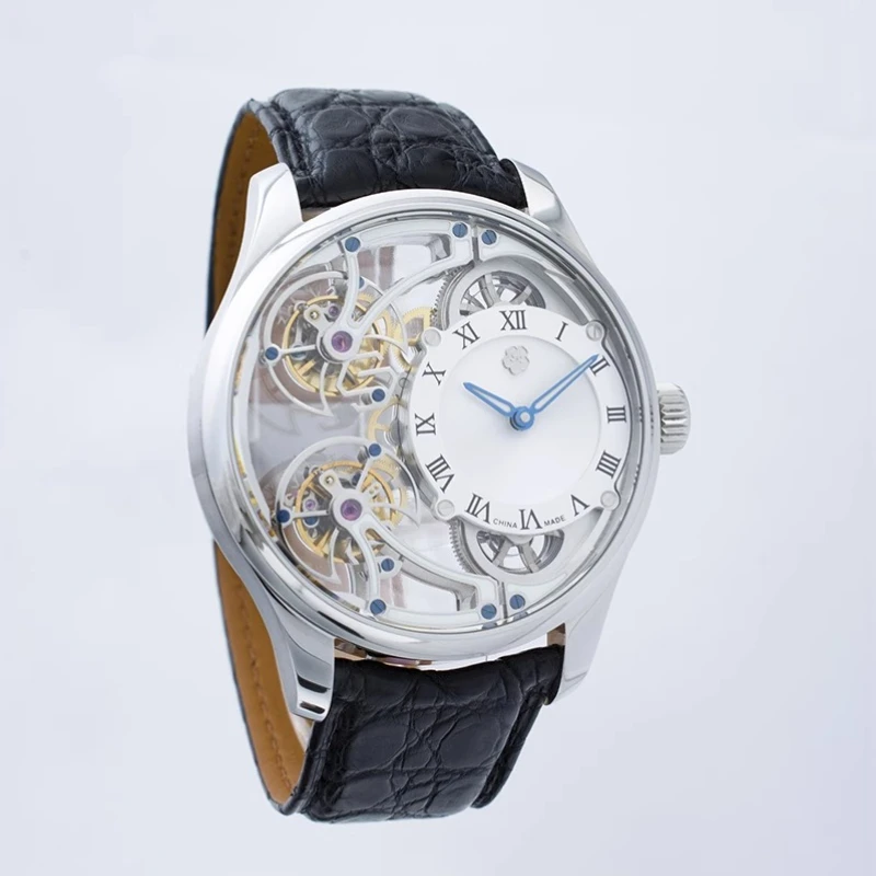 Reversible Double Tourbillon Flying Suspension Men's Luminous Mechanical Watch Steel