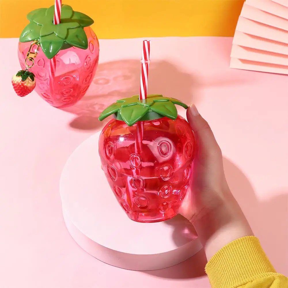 Cartoon Fruit Straw Cup Gift Watermelon Lemon Strawberry Pineapple Water Bottle Food Grade Plastic Multicolor Drinkware Summer