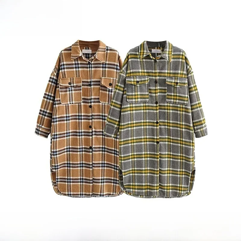 

Autumn Winter New Arrival Women's Faionable Plaid Woolen Coat Versatile Simple Design Korean Sle Commute Long Sve