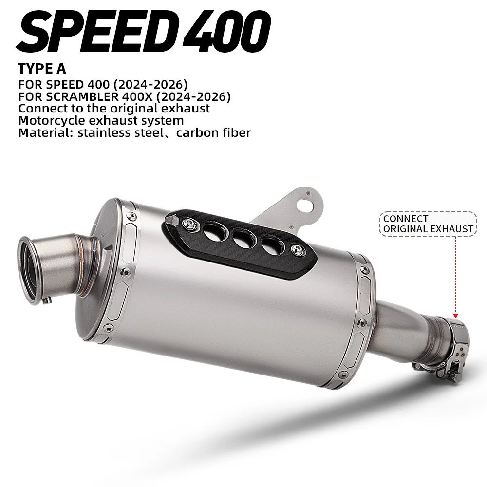 For Speed Scrambler 400X 2024-2025 Motorcycle Exhaust Systems Slip on mid Link Pipe Muffler Scrambler 400x Performance Exhaust