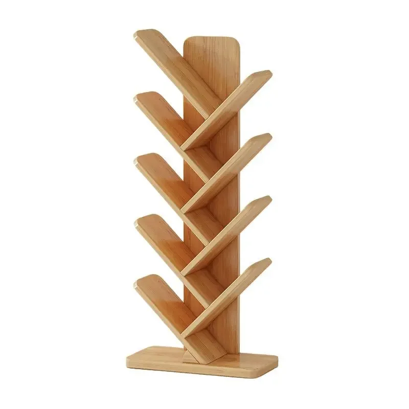 Solid wood tree-shaped multi-layer creative shelves, simple floor-to-ceiling study storage decorative shelves