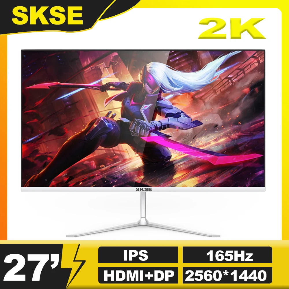 

Монитор игровой SKSE, 27 дюймов, 2K, 165 Гц, HDR, 100% SRGB, 1MS, Freesync, IPS, плоская панель, экран HDMI/DP, белый
