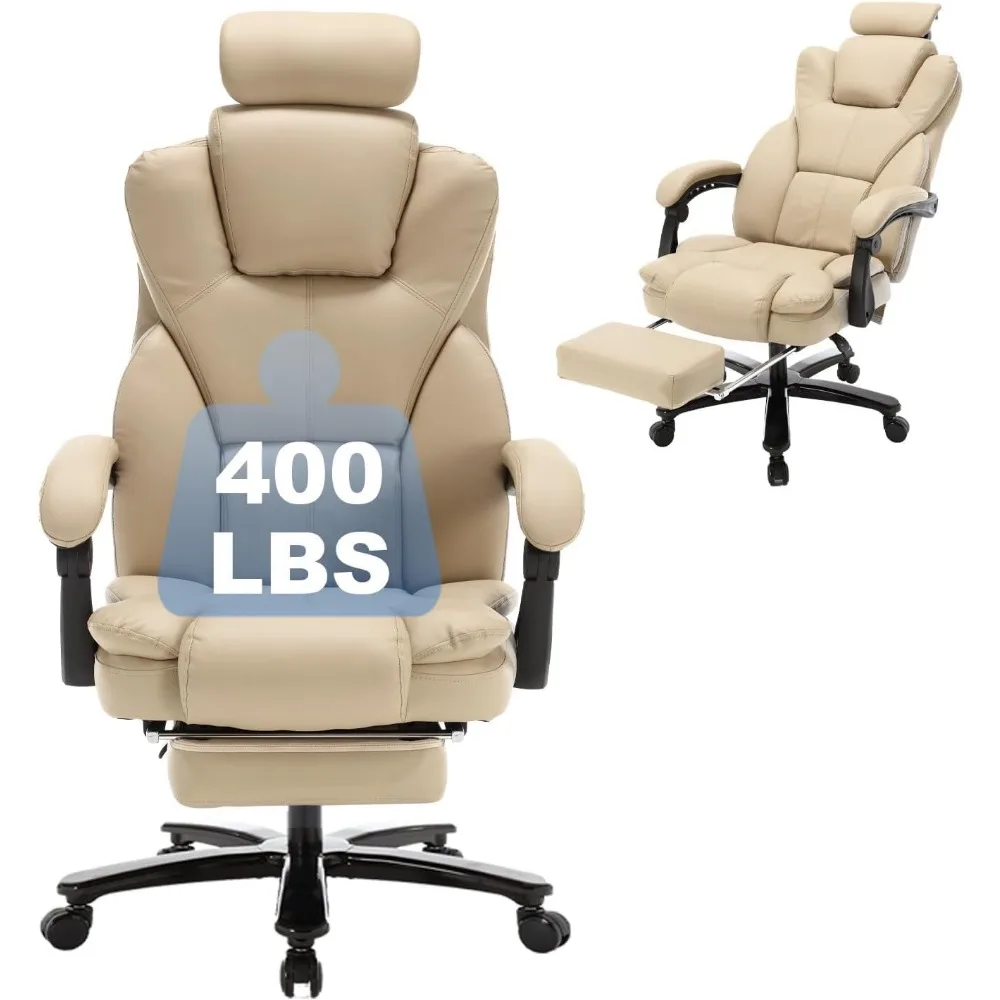 

400lb Office Chair with Footrest Big and Tall Extra Wide Comfortable Leather Reclining Office Desk Chair for Heavy People, Plus