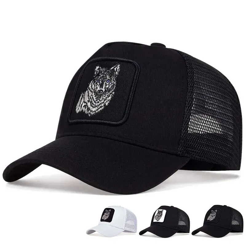 Unisex Wolf Embroidery Baseball Net Caps Spring and Summer Outdoor Adjustable Casual Hats Sunscreen Hat