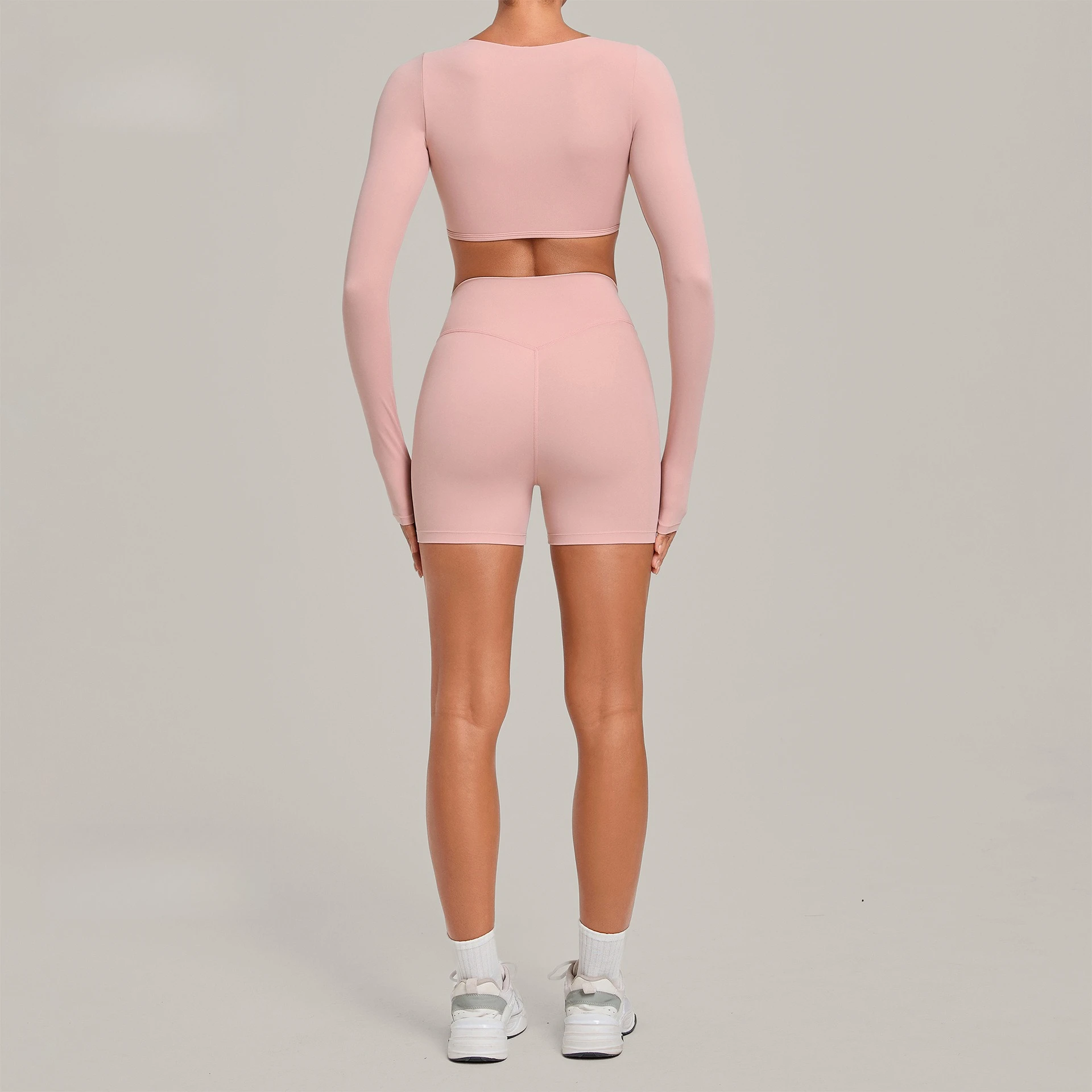 Women Tight-fit Long Sleeve Yoga Sets High-waisted Butt-lifting Shorts Quick-dry Activewear Winter Outdoor Running Sports Suits