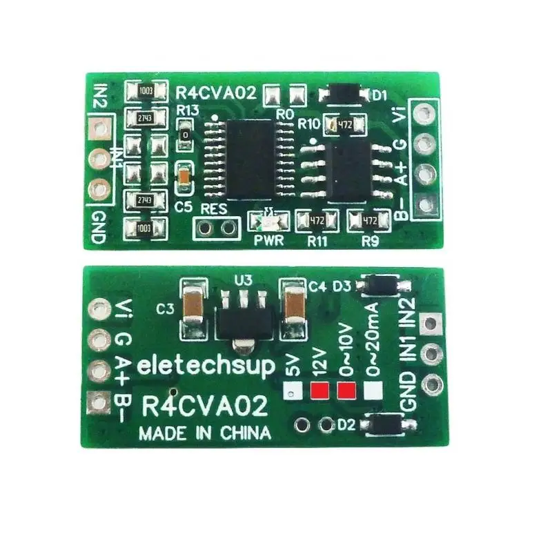 2PCS Mini R4CVA02 RS485 Modbus RTU A/D Converter 2 Channel  For Displacement Hall Sensor PTZ CCTV Camera