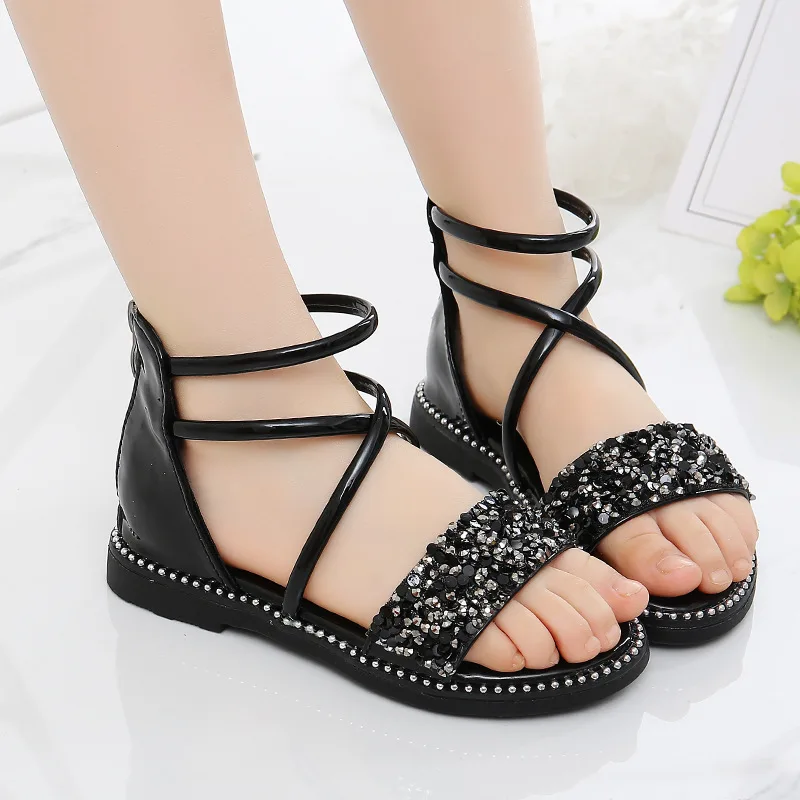 2020 Princess Leather Sandals For Girl Summer Sequins Princess Shoe Children\'S Sandals Kids Little Girl 3 4 5 6 7 8 9 10 11 Year