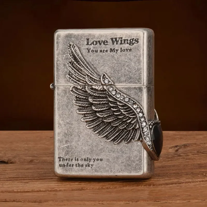 Chief Windproof Angel Wings Kerosiene Lighter Men's Personalized Retro Creative Brass Cigarette Lighter Holiday Gift Wholesale
