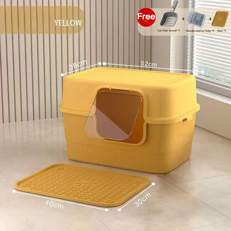 La grande caja de arena cerrada para gatos viene con cuchara, desodorante y estera para un fácil limpieza de inodoro para gatos cubierto
