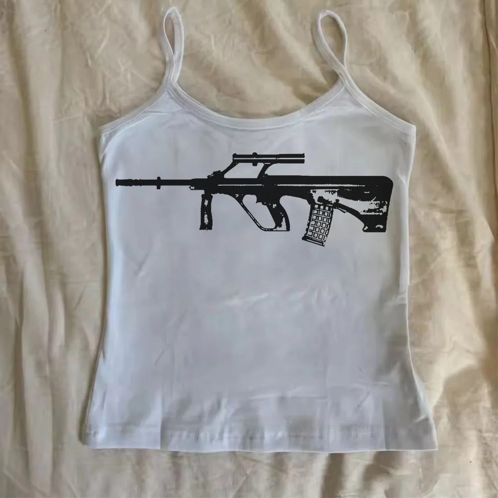Sleeveless fashion clothes y2k emo baby vest for girls, summer retro crop top, Harajuku punk anime pattern women's vest