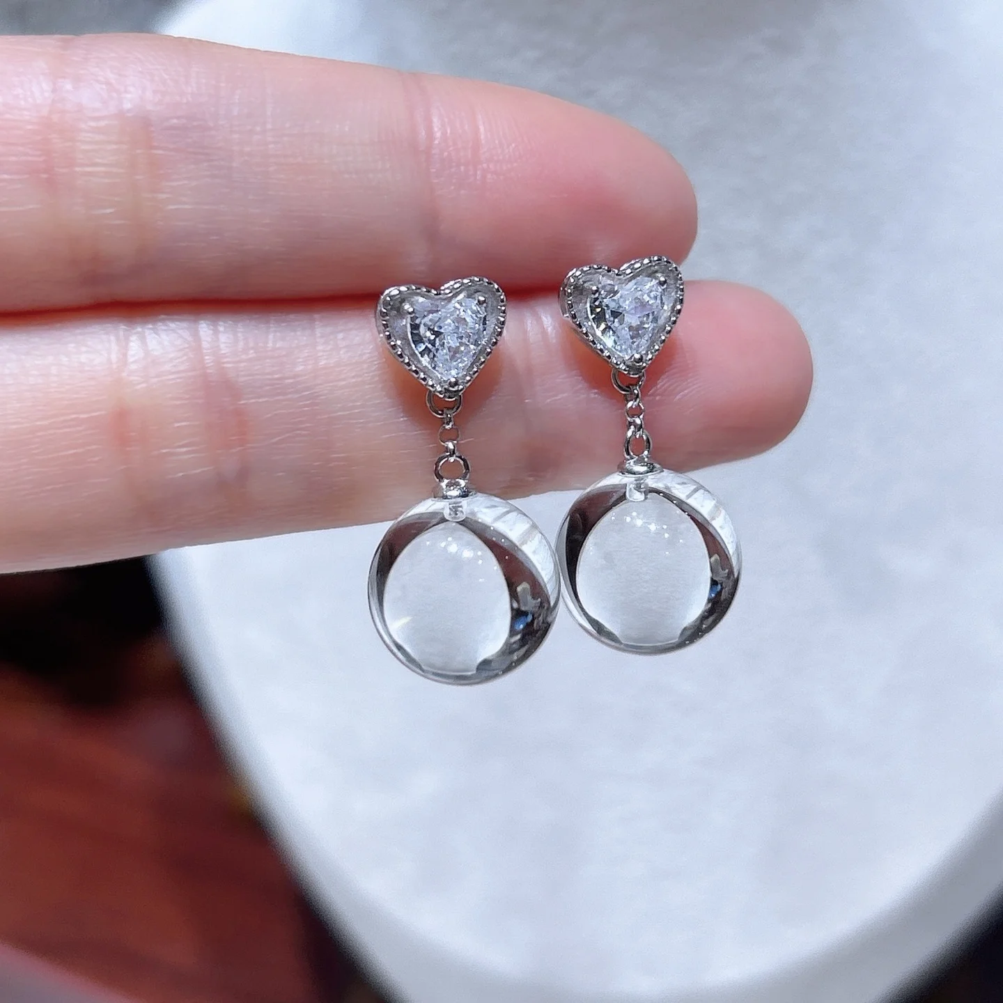 

1 Pair Natural Clear Rock Quartz Sphere Earring Ear Stud 12MM 925 Sterling Silver Heart Crystal Jewelry Gift For Women