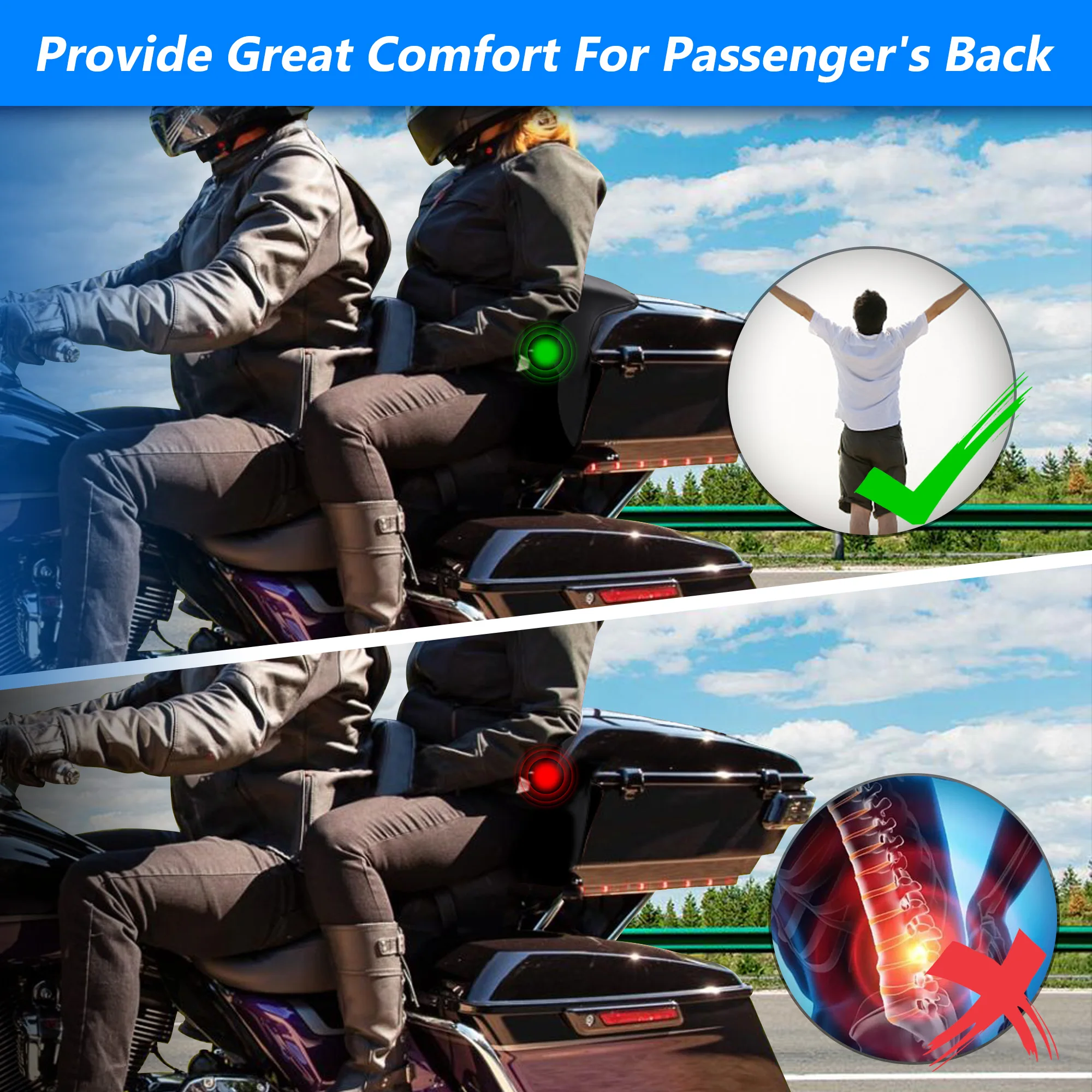 The Low-Profile Upgrade: Chopped Passenger Backrest Pad for Harley | Enhanced Style & Support for Road King & Street Glide