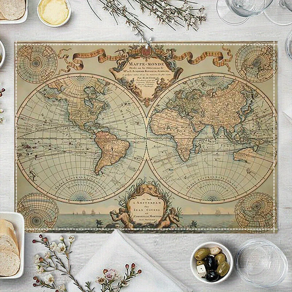 Vintage World Map Placemats Set Classic Cartography Table Mats For Study Home Office Library Decor Educational Gift Idea