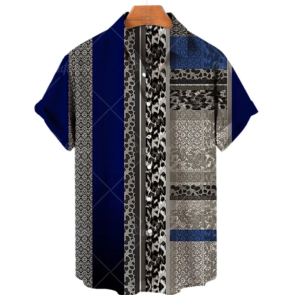 

Ethnic personalized patchwork printed pattern men's short-sleeved shirt fashionable seaside beach lapel top