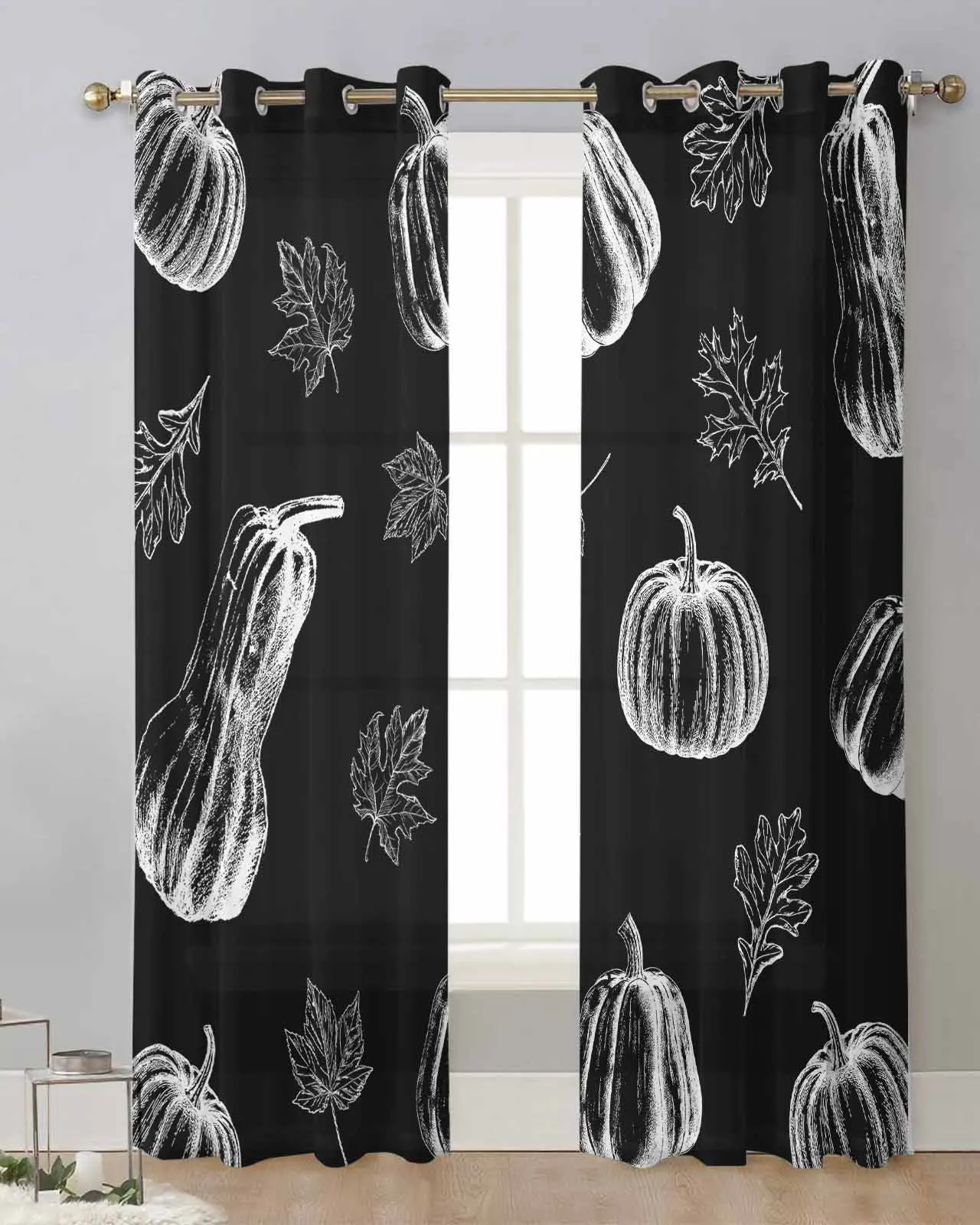 

Thanksgiving Autumn Pumpkin Modern Tulle Curtains Voile Drapes Sheer Window Curtains Bedroom Accessories