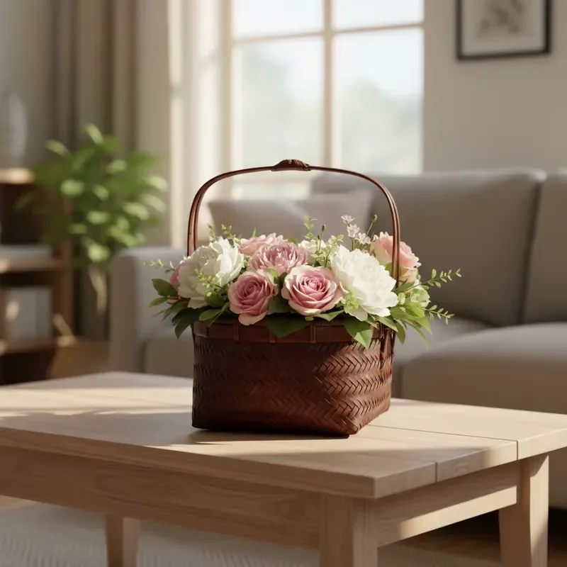 Eco-friendly Bamboo Basket Traditional Zen Style Tea Set Storage Gift Basket Flower Picnic Fruit Basket Home Decoration