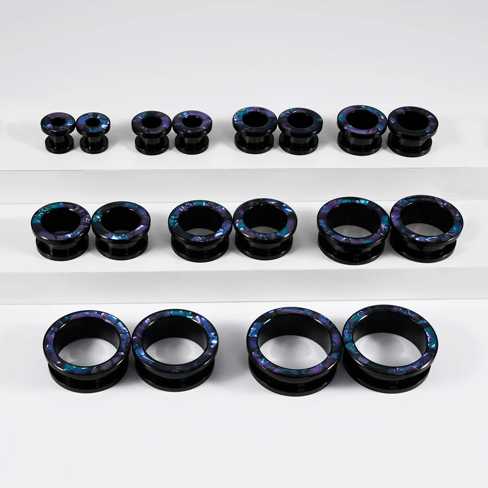 1Pair Surgical Steel Ear Plug Black Plated Screw Fit Ear Flesh Tunnel Mix Cyan Blue Purple Expander Body Piercing Jewelry 6-25mm
