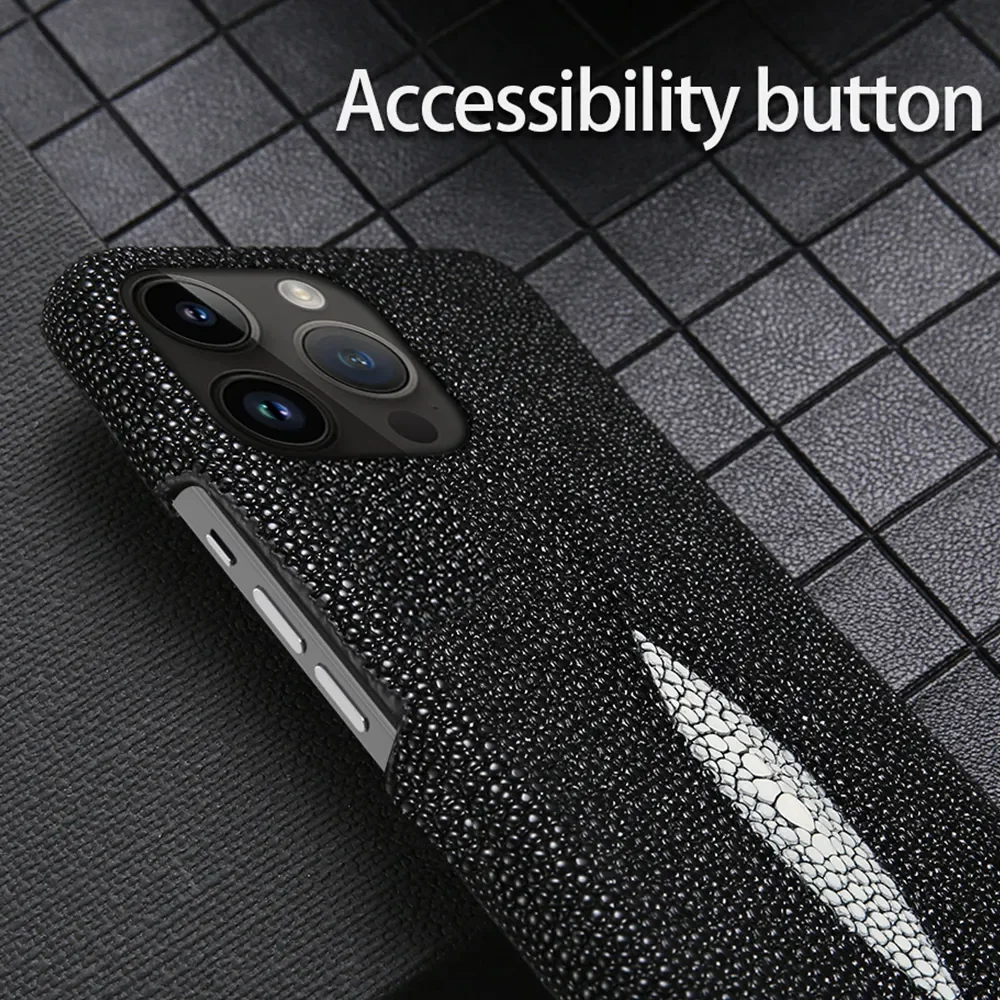 100% Genuine Stingray Leather Phone Case for iPhone 16 15 Pro Max 14 Plus  13 Handmade Business Pearl Fish Skin Armor Back Cover - AliExpress 202192403