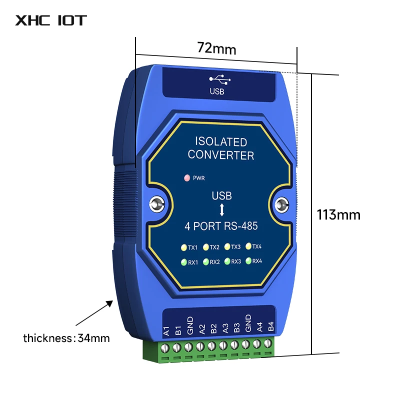 USB to RS-485 Serial Port Converter 4 Serial Ports USB-C Interface High Protection 6M Rate Industrial Grade XHCIOT E810-U41C