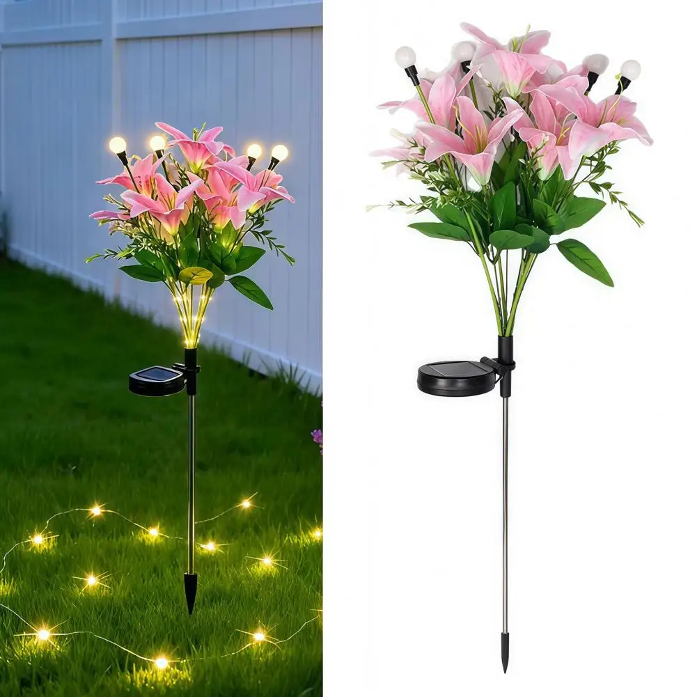 Energy Saving Garden Stakes Solar Garden Lights Outdoor Waterproof 2pcs Solar Powered Lily Bamboo Wisteria Flower Lights