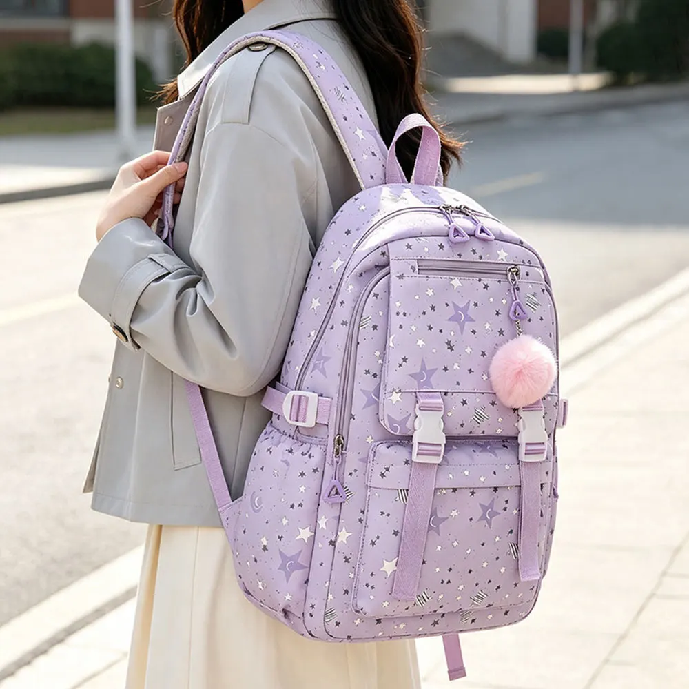 Cute Girls School Backpack Multi-Pocket Starry Sky Large Capacity School Bag Fashion Lightweight Women's Travel Bagpacks