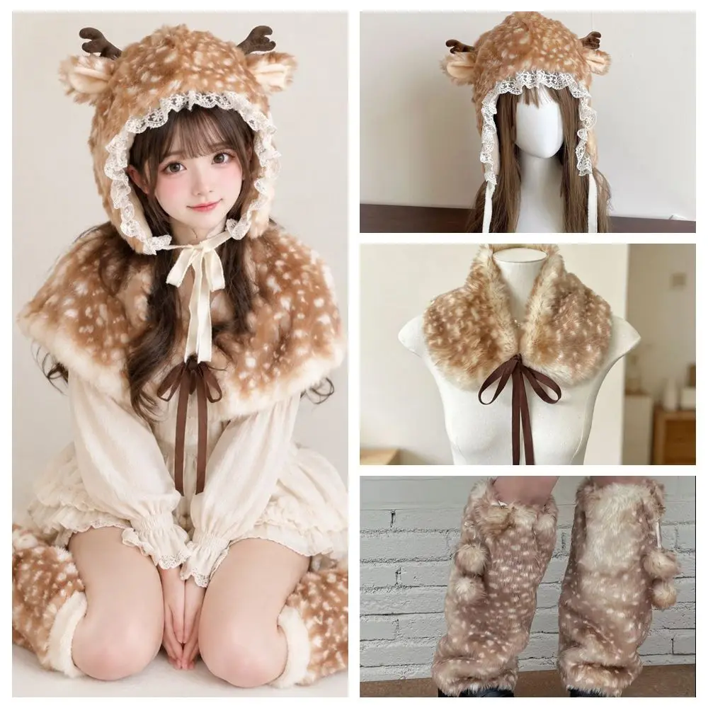 Thick Deer Pattern Faux Fur Scarf Warm Faux Mink Fur Mink Fur Fake Collar Leg Cover Japanese Pile Reindeer Leg Warmers
