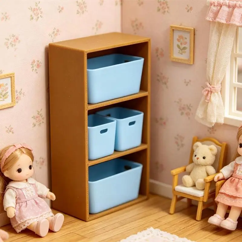 Miniature Blue Storage Bins for Dollhouse Shelf Scene Decoration 1Pcs Versatile Use