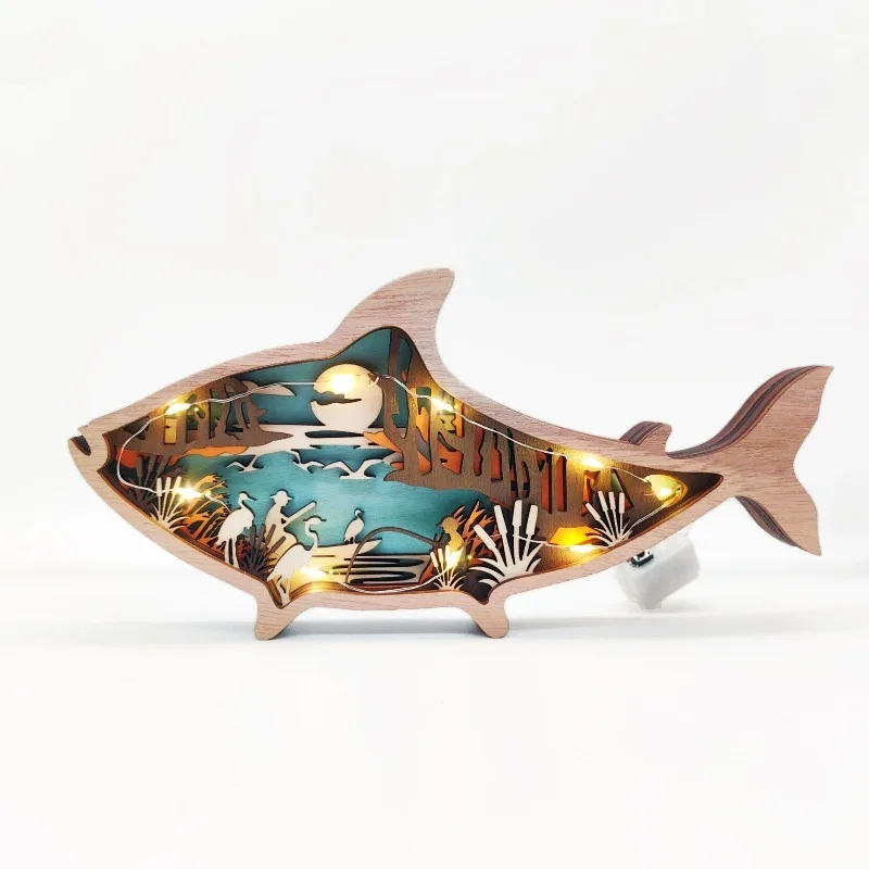 Multi-Layer Carved Wooden Animal Ornament Creative Wood Craft Desktop Home Office Art Decor