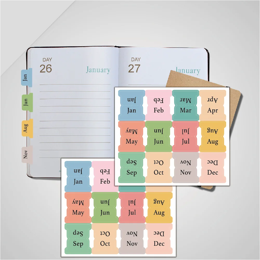 60pcs/5 sheets Colorful Monthly Tabs for Planner Adhesive Planner Index Stickers Decorative for Office Planners Organizations