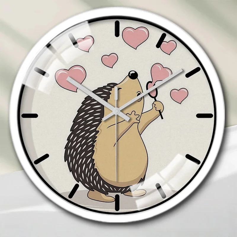 Hedgehog's Bubble Cartoon Round Silent Hanging Wall Clock, Suitable For Living Room, School,Study Room,Bedroom, Children's Gifts