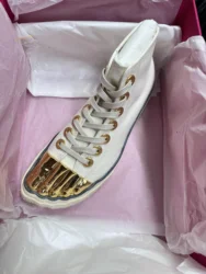 High Vamp Canvas Shoes Lace Up Gold Toes Real Picture Handmade Fashion 2024 New Arrivals Custom Made Big Size Fiver Fingers