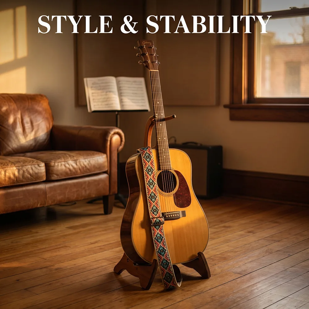 Orange‑Black Embroidered Guitar Bass Strap Thickened Widened Brown Leather End Shoulder Sling for Acoustic Folk Electric Guitar