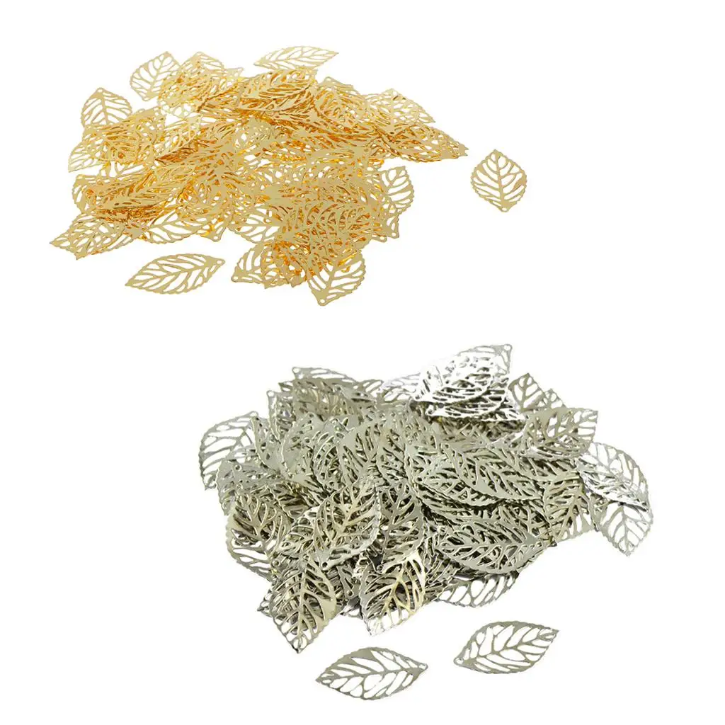 

Golden Silver Tree Leaf Beads Set for Jewelry Making Simple Hollow Leaves Pendants DIY Accessories Connector