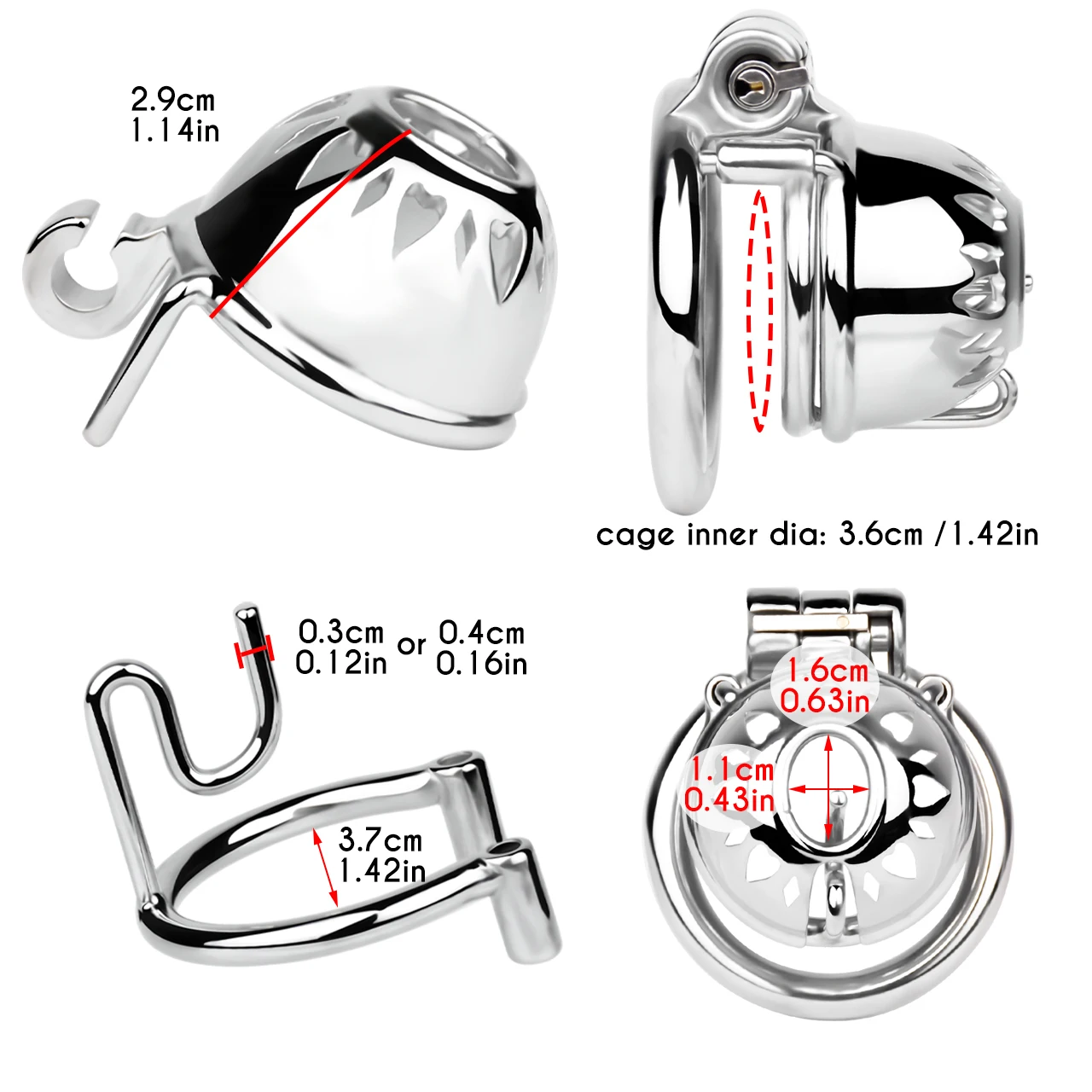 FRRK الفولاذ المقاوم للصدأ PA ثقب قفل ذكر العفة قفص القضيب مجرى البول BDSM Sexi Shoop للرجل ظهور #4