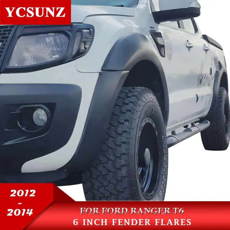 6 Inch Expansion Arches Fender Flares Accessories Black Color Mudguards For Ford Ranger 2012 2013 2014 Double Cabin