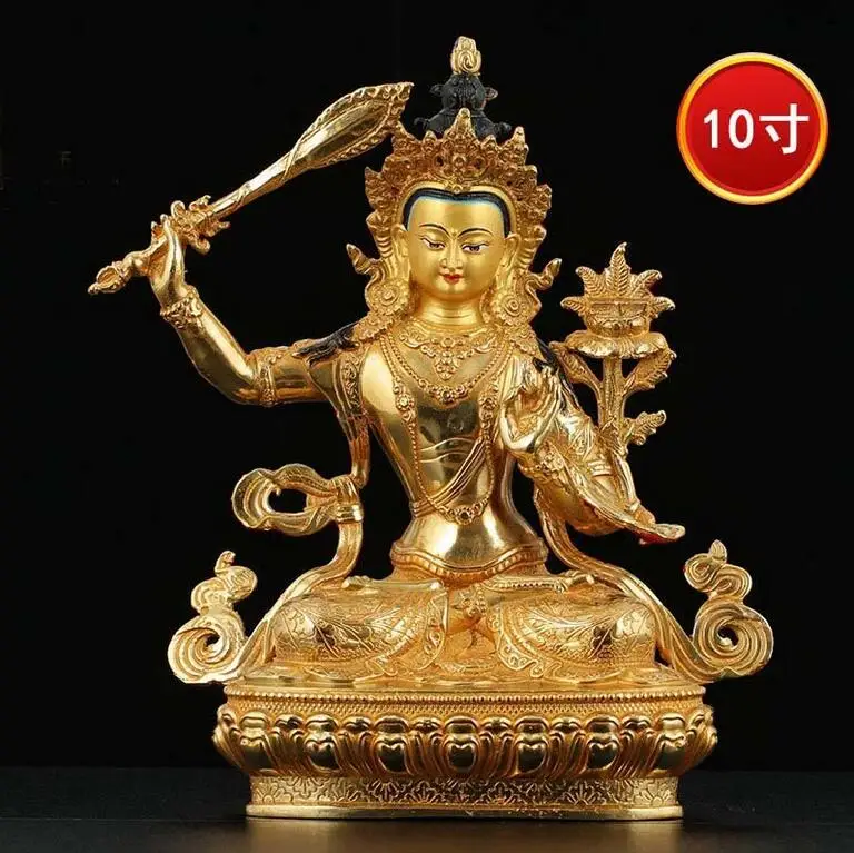 

30cm large wholesale buddha statue Southeast Asia Buddhism Gilding golden Bodhisattva Manjusri Guanyin buddha copper statue