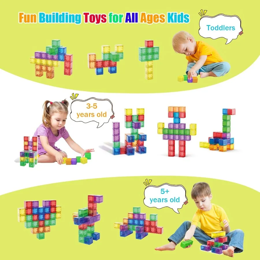 48PCS Magnetic Blocks - 1.38 inch Building Blocks for Toddlers STEM Building Toys for Montessori Toys for 2 3 4 5 6+ Year Old M