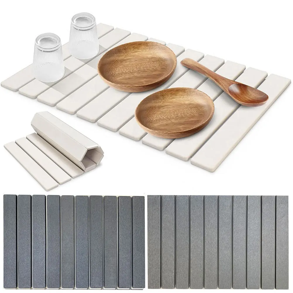 

Stone Dish Drying Mat Foldable Dish Drying Mat Absorbent Stone Dish Mat Large Diatomaceous Earth Stone Mat for Countertop