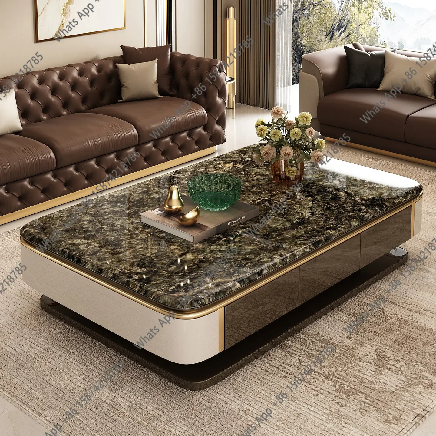 Uo Coffee Table Living Room Home Light Luxury High-end Microcrystalline Stone Table Storage Rectangular High-end Villa Tea Tabl