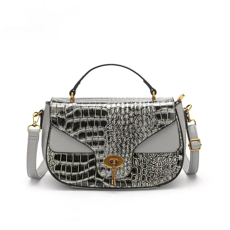 Fashion Shoulder Bag, New High-quality Popular All-match Contrast Color Handbag, Stone Pattern Classic Practical Crossbody Bag, New Women's Saddle Bag_voghion.com
