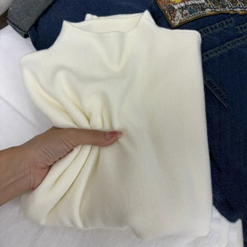 

Women Simple Basic Comfortable Soft Jumpers Bottoming Long Sleeve PulloversAutumn Winter Knitted Half-High Collar Sweaters