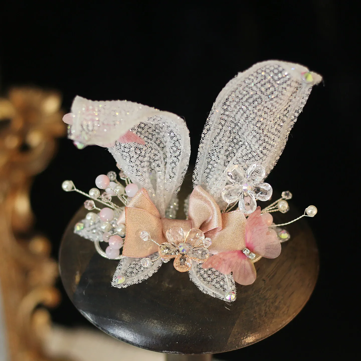

Rabbit drummer variation ballet competition crown hat super cute hair accessory shiny headpiece ear hair hairpin