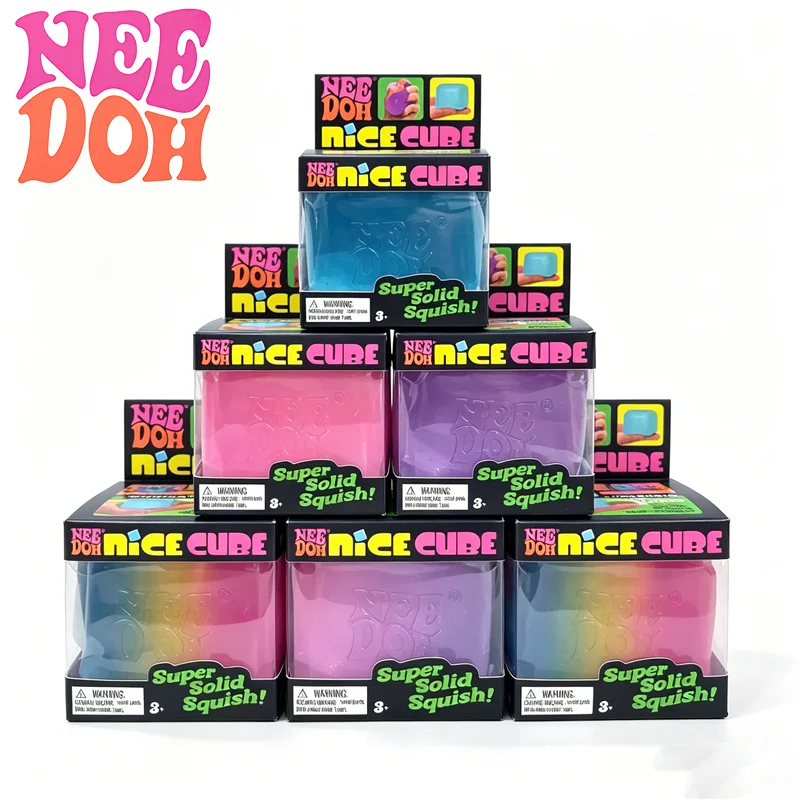 Needoh Nice Ice Cube Glow in Dark Rainbow Cube Fidget Toy Maltose Solid Squish Sensory Toy Non-toxic Squeeze Stress Relief Ball
