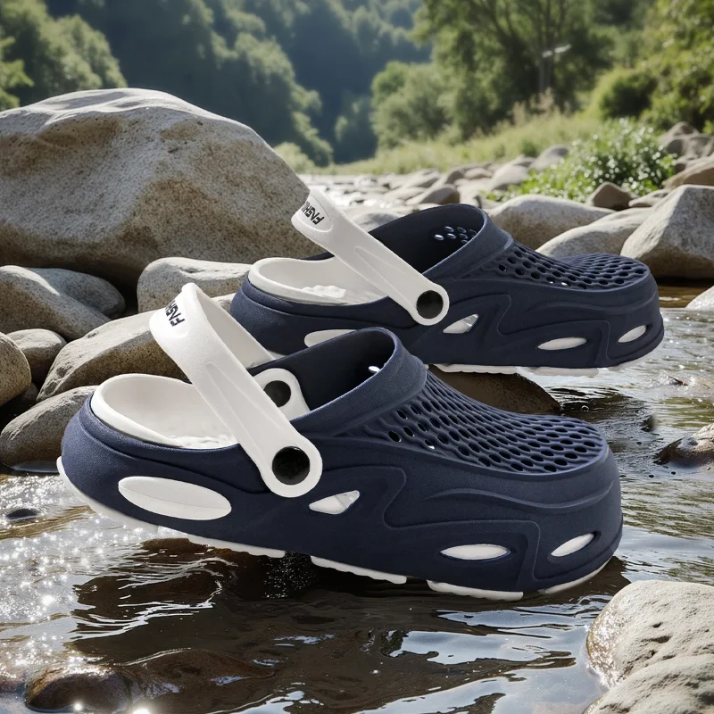 

Летняя мужская обувь с дырочками, тапочки на толстой подошве, повседневные нескользящие уличные тапочки